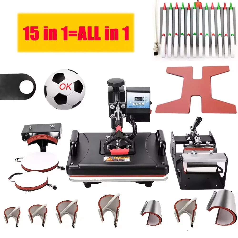 15 in 1 Combo Heat press Machines 2D Heat Transfer Machine for Mug/Tshirt/Shoe/Plate/Pen/Ball