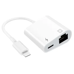 Lighting to RJ45 Adapter 2 in 1 Ethernet LAN Network Adapter with Charge Port for iPhone/iPad/iPod Plug and Play