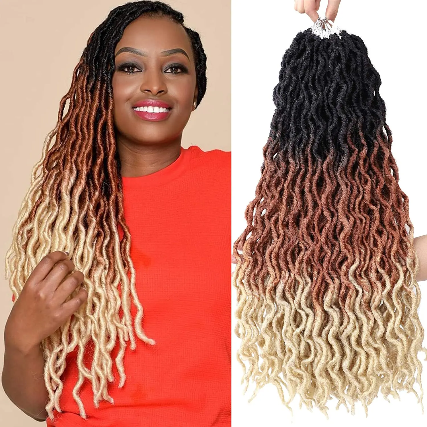 Braiding Ombre Faux Locs Curly 18inch 24roots Soft Crochet Braids Dread Bohemian Gypsy Locs hair Extensions