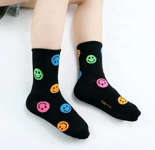 Оптовая продажа, осенне-зимние носки из чесаного хлопка с улыбающимся лицом, детские носки