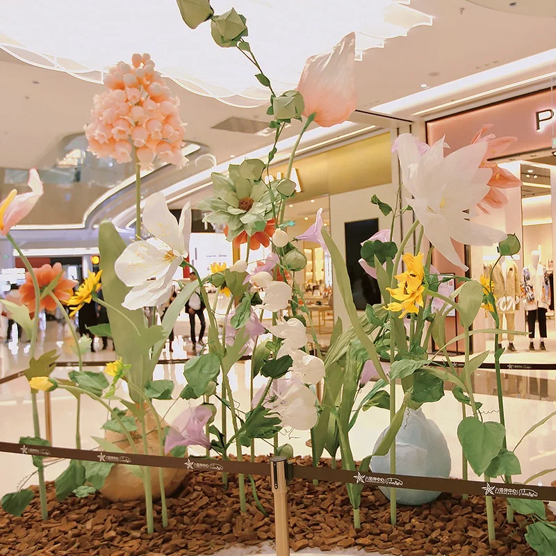 H-605 Custom giant organza flowers group free-standing flower set for window decor Wedding decoration party Floral Set