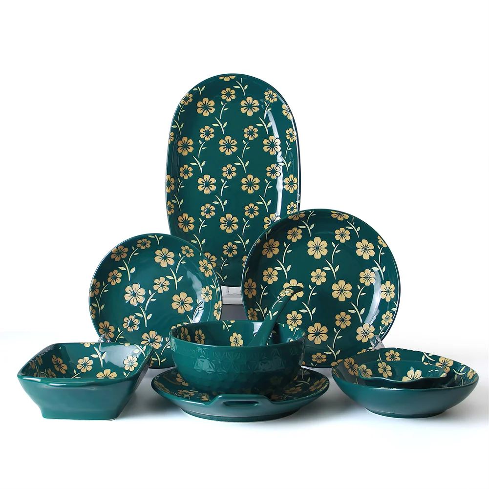 Under Glazed Square Dinner Plates Angled Salad Bowls Pizza Plate Ceramic Dinnerware Set Fish Plates for Restaurants