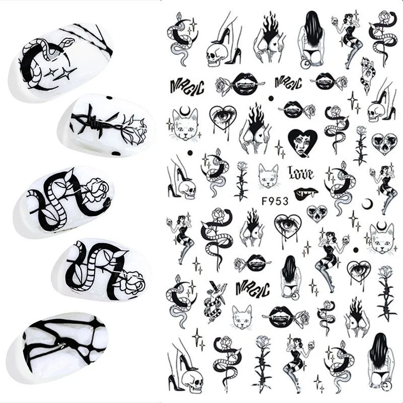 Wholesale Black Snake Nail Stickers Decal Halloween design adhesive Sliders Nail art Deco tattoo nail art