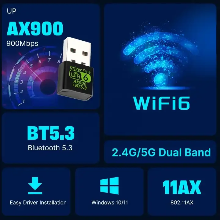 Wholesale Plug and Play USB WIFI 6 Dongle AX900 Wireless Network Card 900Mbps USB2.0 wifi 6 and blue-tooth 2 in one combo dongle