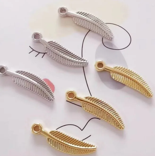 NANA high quality fashion 24k gold filled 5x21mm feather charm and pendant for jewelry findings