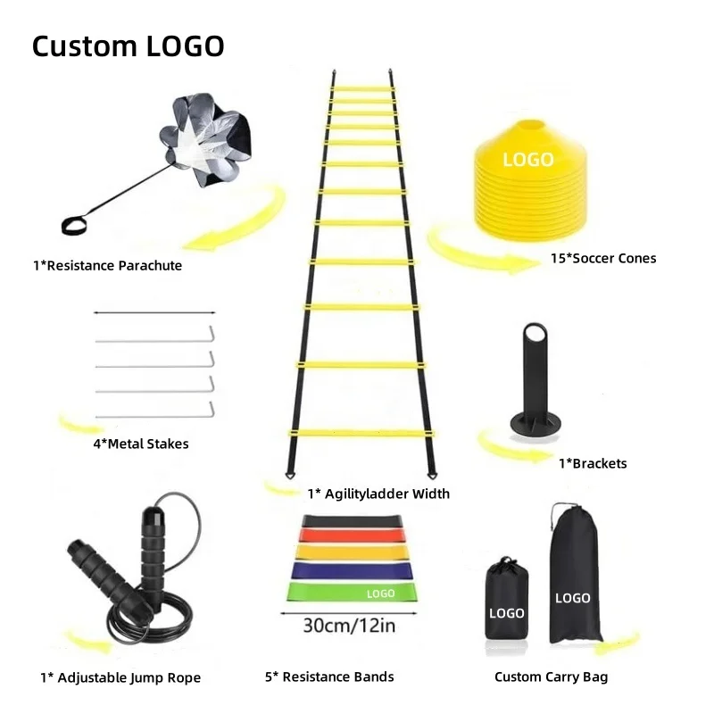 Football Sports Resistance Band Parachute Jump Rope Adjustable Ladder Disc Soccer Cones Speed Agility Training Kit Set