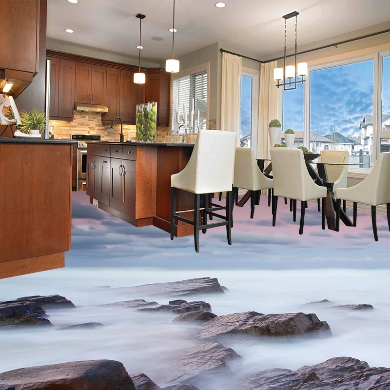 Custom Photo Floor Sticker European Style Mural Stone Parquet In Grand Hall  Waterproof Floor Sticker