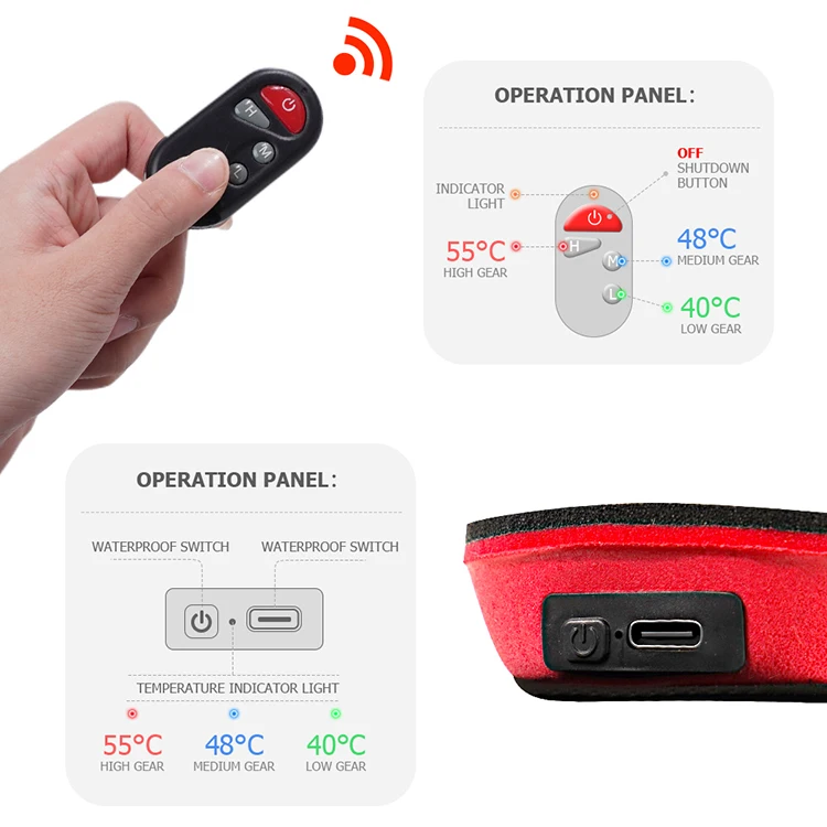 Carbon Fibre Electric Battery Powered Rechargeable Usb Warm Remote Control Wireless 3.7V Heated Insole