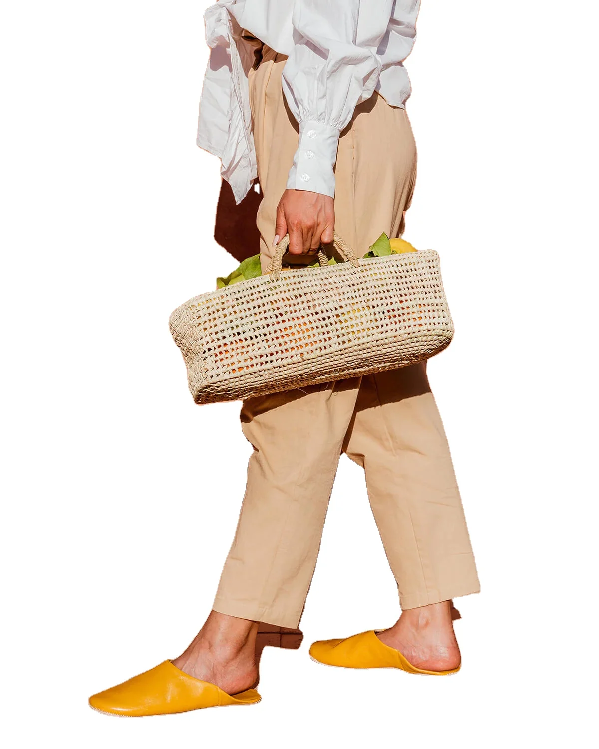 Fashionable Moroccan Vintage Summer Shopping Straw Basket with Rattan Handles Lady-Picnic Elegant Bags