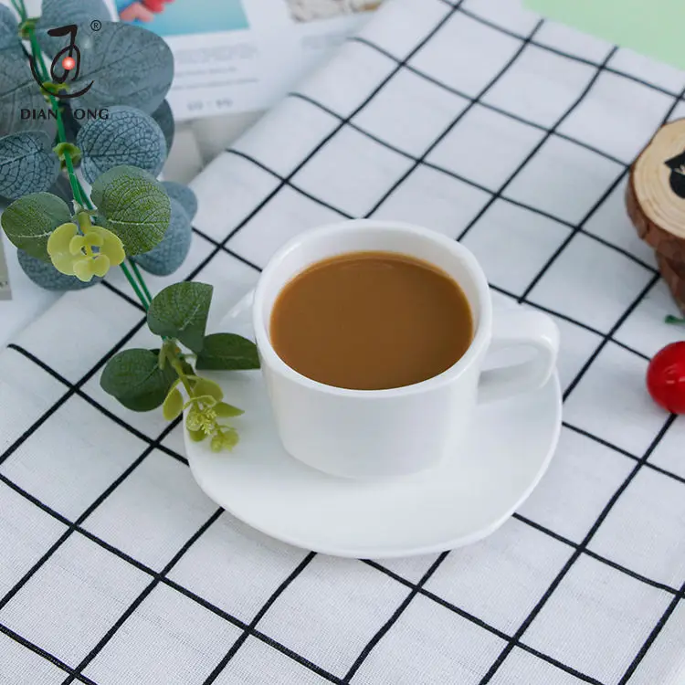 DianTong elegant style plain white porcelain ceramic biscuit cup espresso coffee with saucer and custom logo