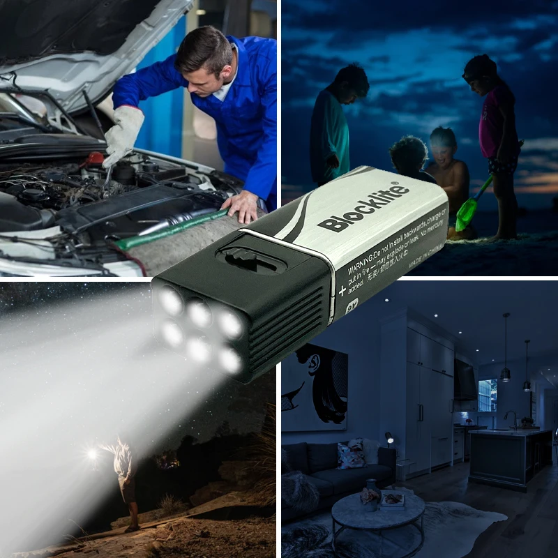 30 PCS/Box Patent Products Removable 9V Battery LED Blocklite Flashlight Torch Mini Flashlight for Outdoor Camping