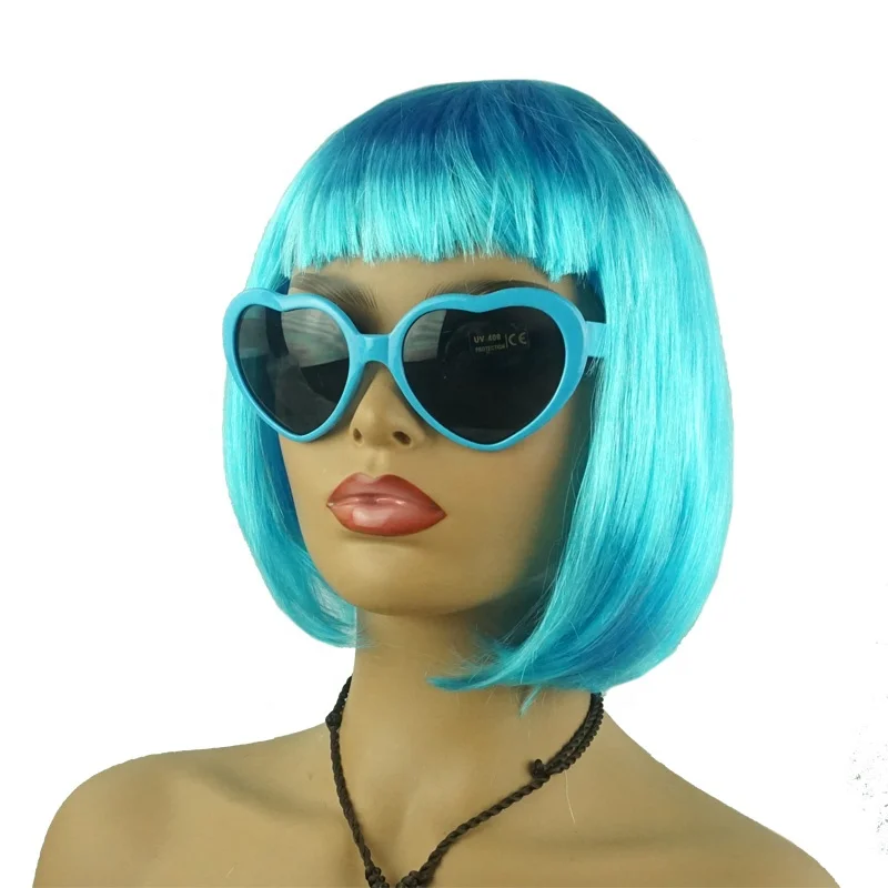 Short Straight Hair with Sun Glasses  Synthetic Funny Wigs Halloween Cheap Party Props Colorful BOB Wig