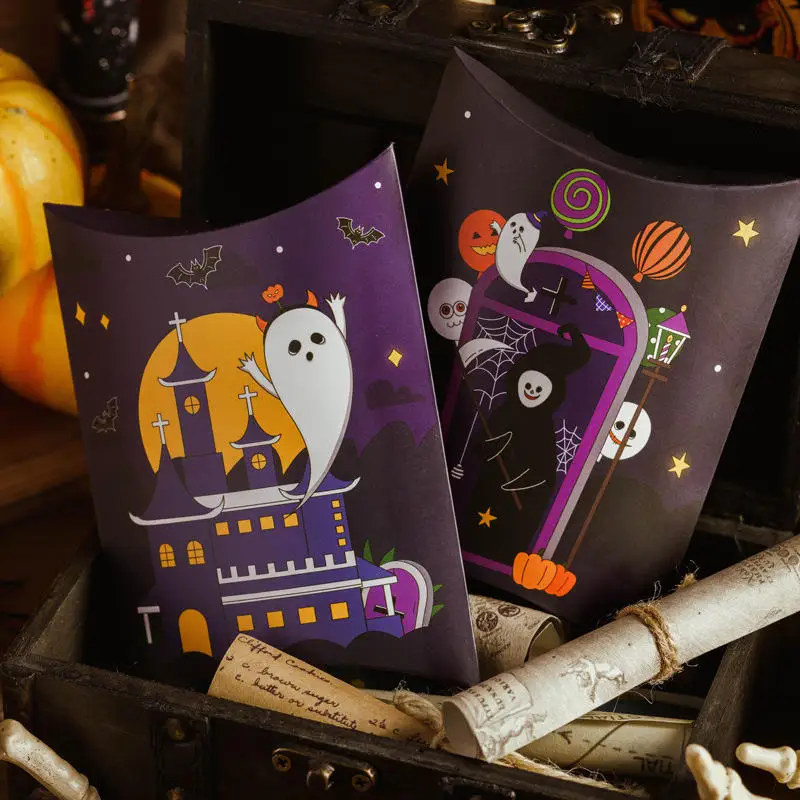 Halloween Pillow Shaped Candy Gift Box Creative Cartoon White Cardboard Funny Chocolate Gift Packaging Paper Box