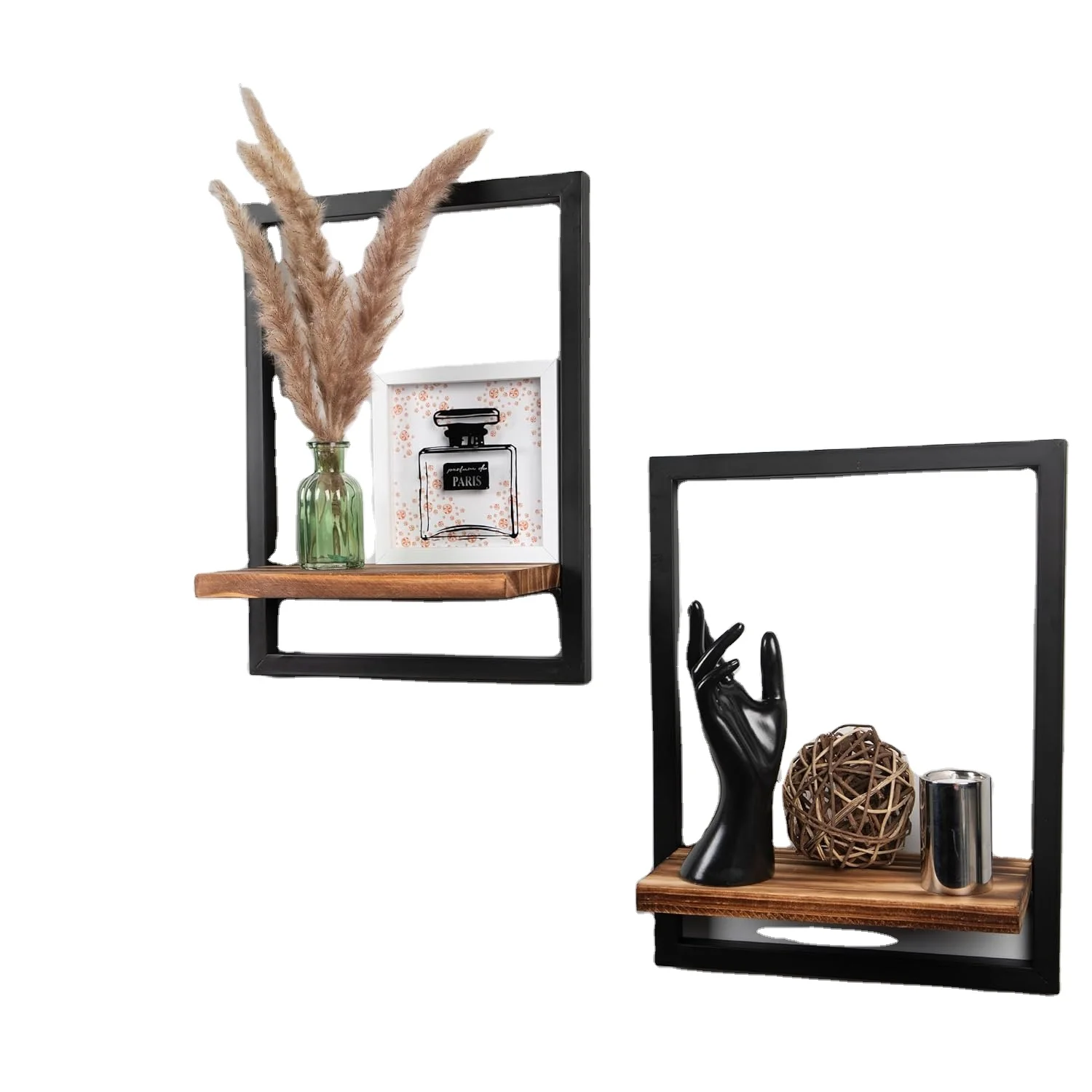 Floating Shelves Wood Wall Decor Hanging Shelf for Living Room Metal Wood Wall Mounted Shelf