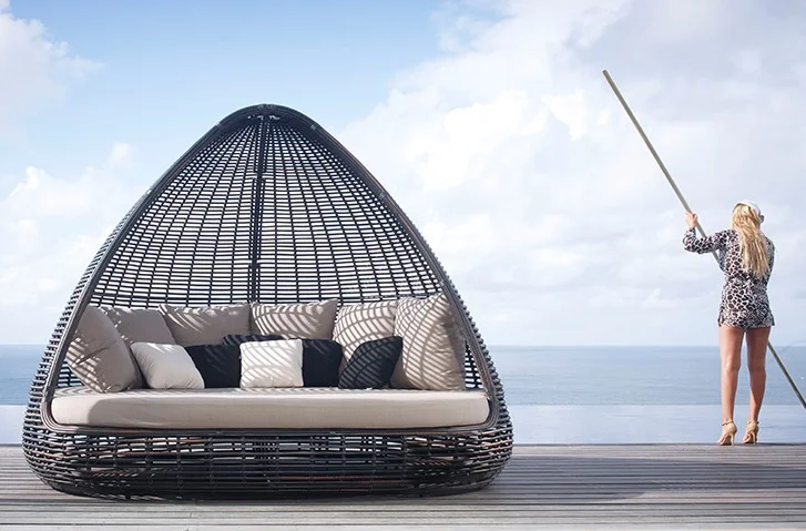 Outdoor Furniture Rattan Round Daybed Style Sunbed Aluminum Garden Modern Frame Lounger Beach Rattan Pool Canopy Kraft Wrapping