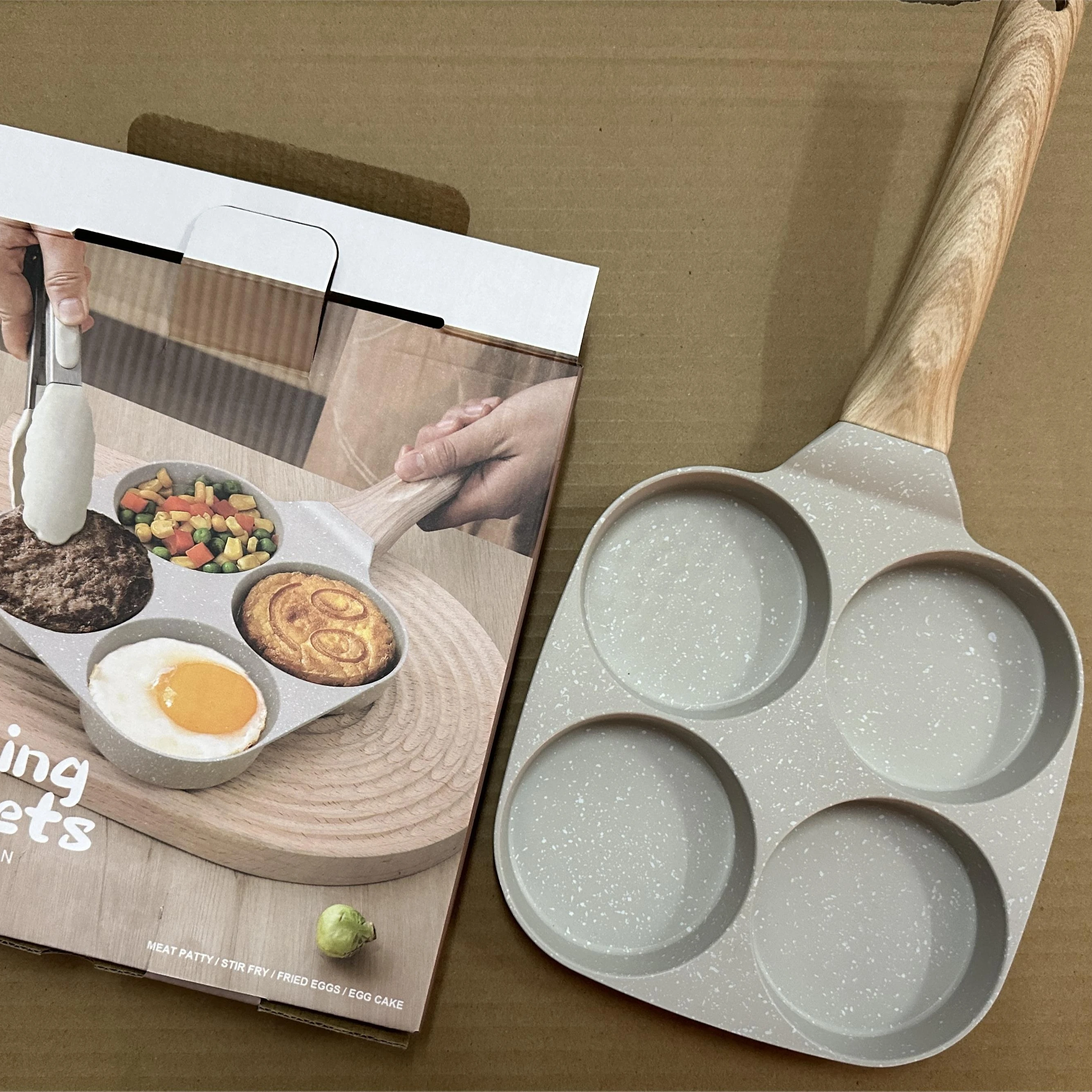 Custom Double Or 4 Hole Nonstick Smokeless aluminum Frying Poached Egg Pan Set Granite Grill Pan Pancakes 4 division