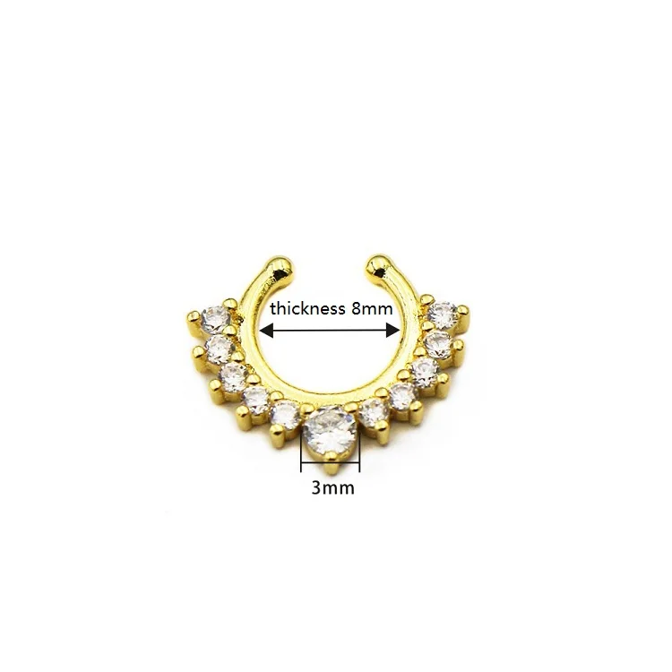 BS0007 Factory Price Silver And Gold Plated Nose Hooks Body Piercing Copper Jewelry Nose Rings With Shiny Zircon Rhinestone
