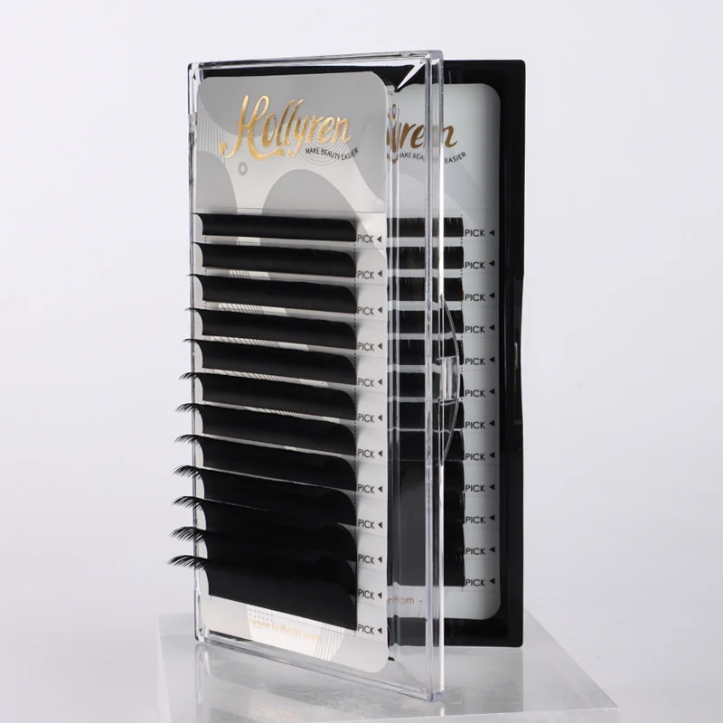Hollyren New Arrivals Shiny Flat Eyelashes Extension Double Split Tips Flat Lash Mat Cashmere Eyelash Extensions OEM Available