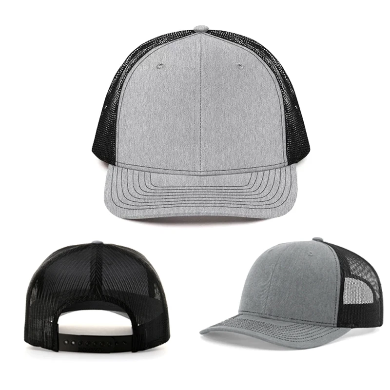 BSCI Factory Custom Richardson Style 6 Panel Heather Grey 3D Embroidery Model 112 Mesh Trucker Caps Hat