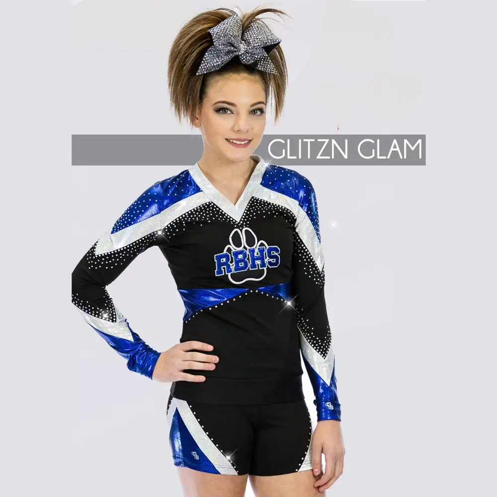 Glitter Spandex material youth girls cheer leading custom uniforms