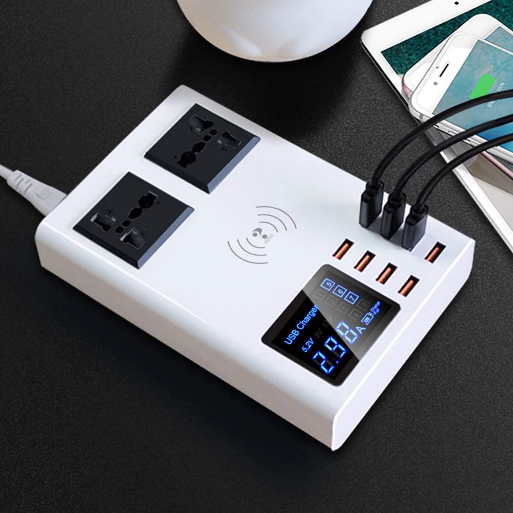8 Ports Wireless Charger Led Digital Display USB Charger For Android iPhone Adapter Phone Fast Charger For xiaomi huawei samsung