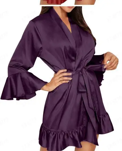 New plain bride robe and red ruffle bridesmaid bathing robe sleepwear Party lace 3xl plus size night-robe for women