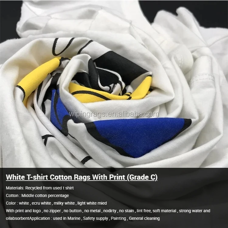 Good absorbency Textile Cotton Waste White Cotton for Rags Fabric Waste Cleaning Rags White Printed T Shirt rags in bale
