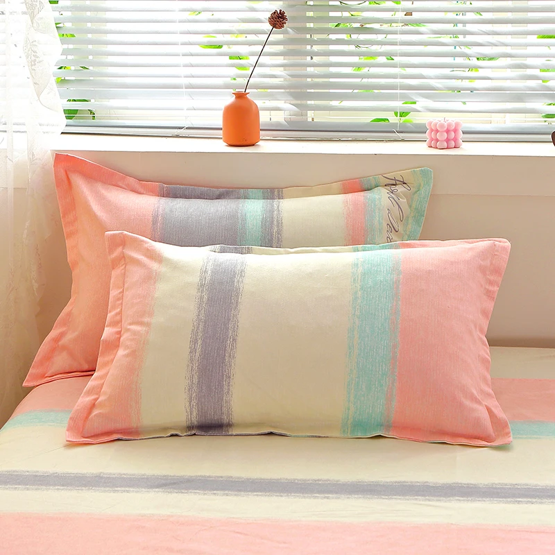 Factory High Quality Wholesale Custom Brushed 3 pcs Pink Blue Microfiber Printed Stripe Flat Sheet Bedsheet Set