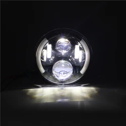 7 Inch Round LED Car Motorcycle Headlight 60W Hi/Low Beam White(Amber) DRL Halo Ring Angle Eyes for Wrangler Suzuki VAZ 2101