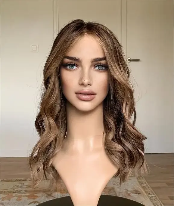 Super Natural Raw Quality Ash Brown Medium Length Glueless Virgin Russian Cuticle Human Hair Lace Front Wigs Double Drawn