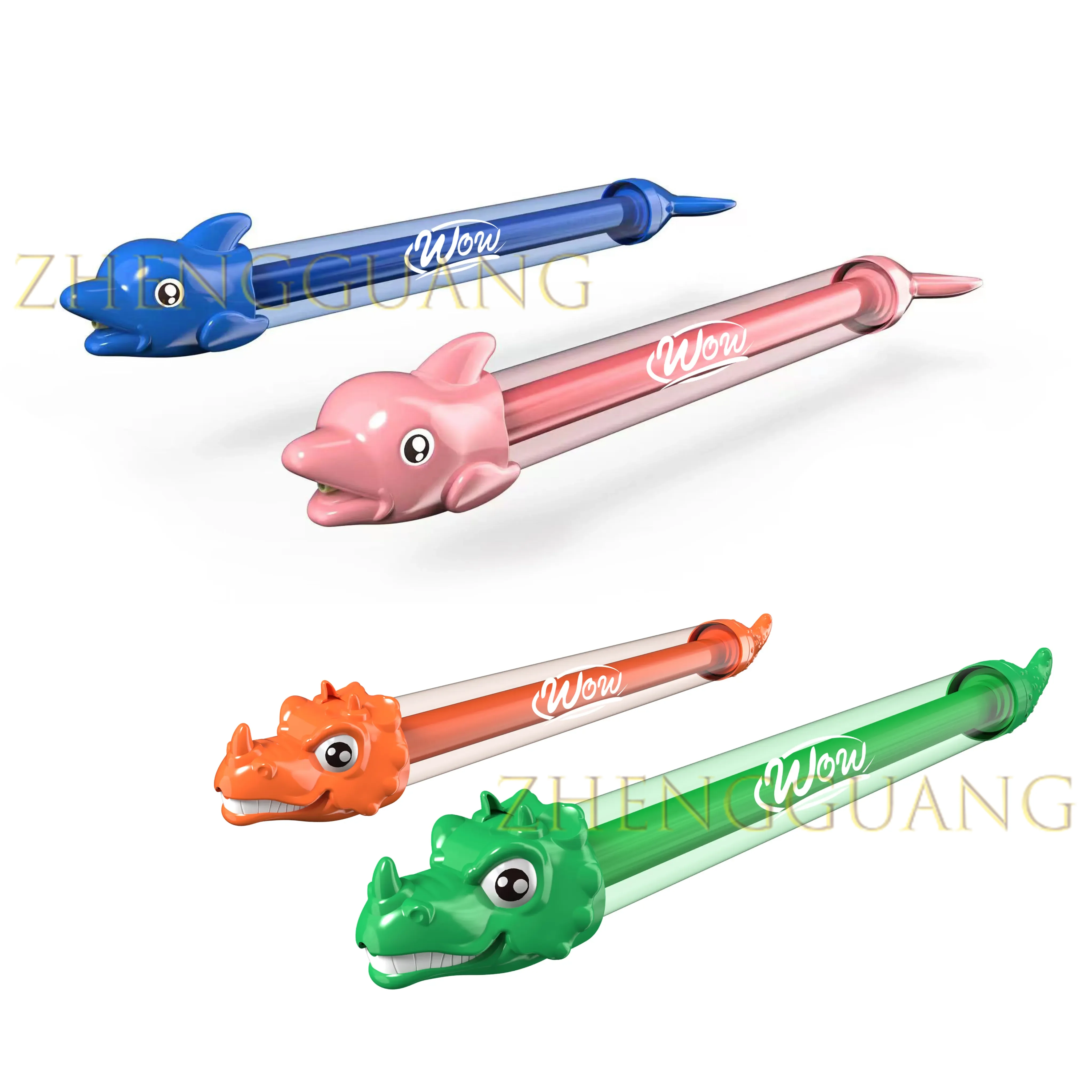 Zhengguang Dinosaur Double Barrel Pull Out Spray Water Squirter Shooter Water Gun Hand Pumping Single Tube Dolphin Water Gun