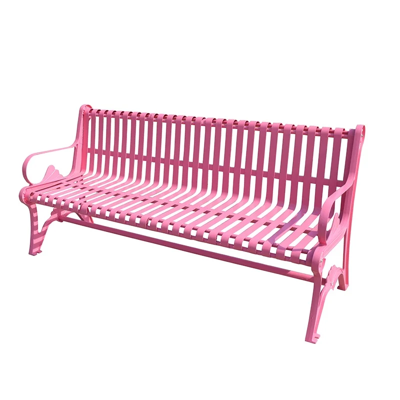 Factory Made Outdoor Wrought Iron Bench Corrosion Rust Prevention Rest Benches In Amusement Parks Pink Steel Leisure Bench