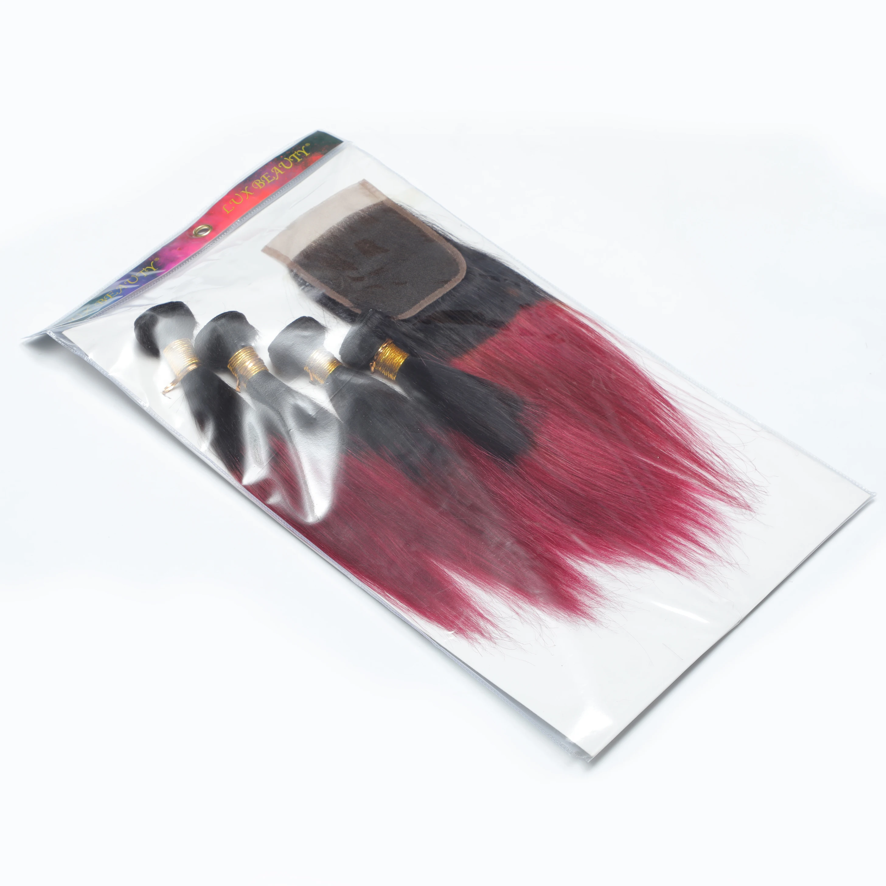 Wholesale Synthetic Bundles straight Hair Weave Extensions  Lace Frontal with hair Bundles Mixed Length Heat Resistant Fiber