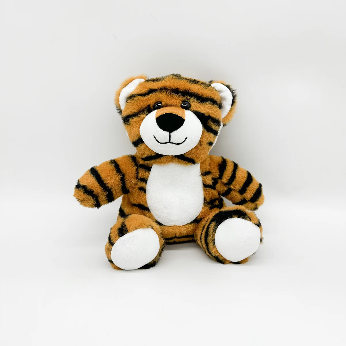 Customized style cartoon animal tiger plush toys sublimated logo teddy bear plush toys with white belly stuffed dolls gifts