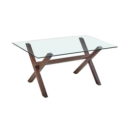 Factory wholesale Modern design large wood clear tempered glass dining table	4/6 seaters wooden dining tables and chairs