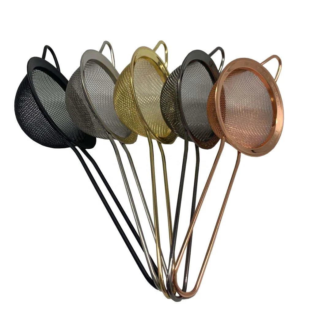 Wuyi Camol Factory Stainless Steel Cocktail Strainer with Long Handle Hanging Loop Small Conical Cone Mesh Sieve Strainer