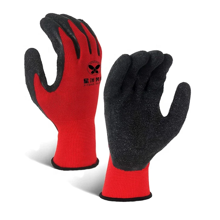 Промышленные строительные рабочие перчатки латексные Xingyang полиэстер Китай Латексные покрытые guantes de trabajo