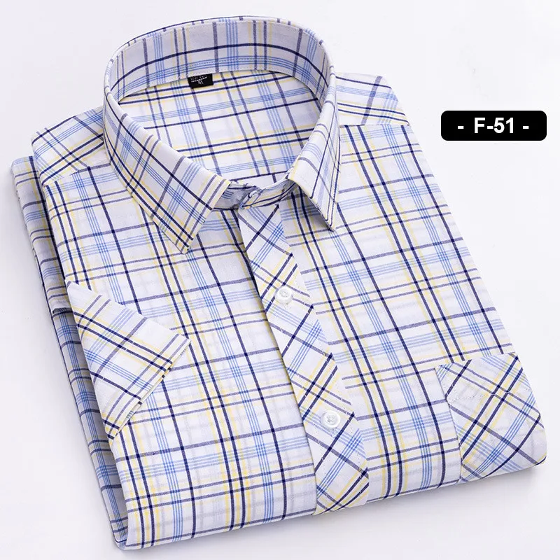 Summer Male Formal Wear Business Casual Stylish Dress Shirts Men Cotton Short Sleeve Plaid Shirt