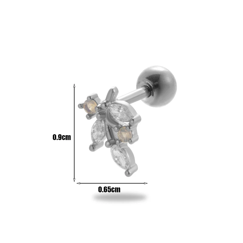 custom 16g helix piercing jewelry stainless steel screw back cubic zirconia leaf ear lobe cartilage earrings stud for women