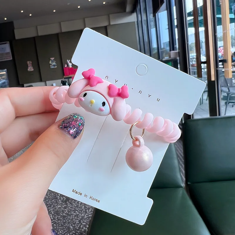 2023 new Korean cartoon telephone line scrunchie simple leather cover female head rope tied ponytail hair rope