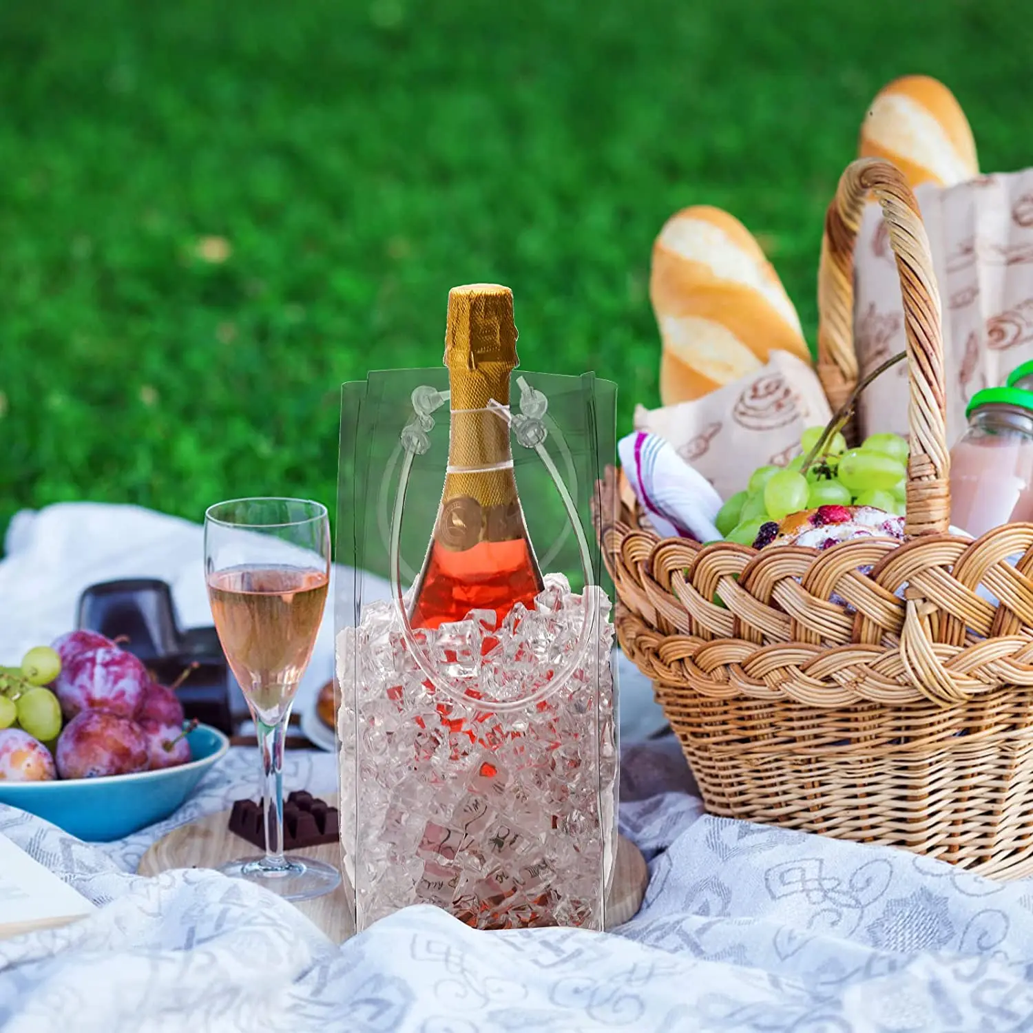 Portable Outdoor Champagne Collapsible bucket Clear plastic PVC Wine beer bottle Cooler ice Wine Pouch bag for wine bottle