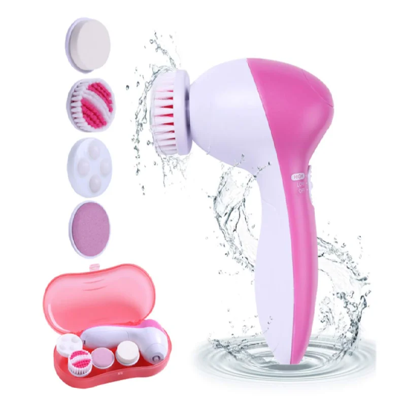 
PSB 4 in 1 waterproof electric exfoliating battery pink face facial massager cleansing spin brush set with case 