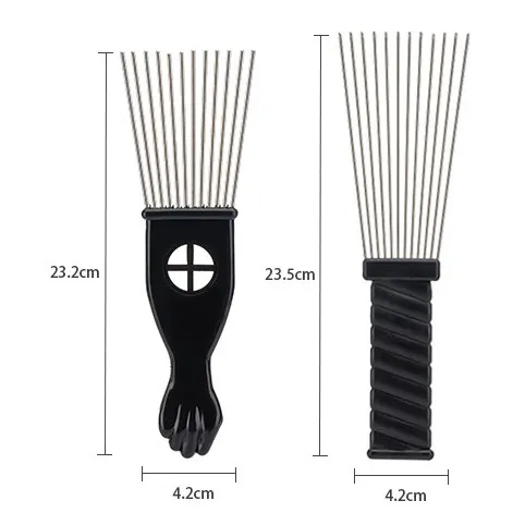 Wholesale Steel Metal Pin bristle Plastic Handle Hair Styler Pick Afro Combs Salon Black Men Barber Pick Comb For African Hair