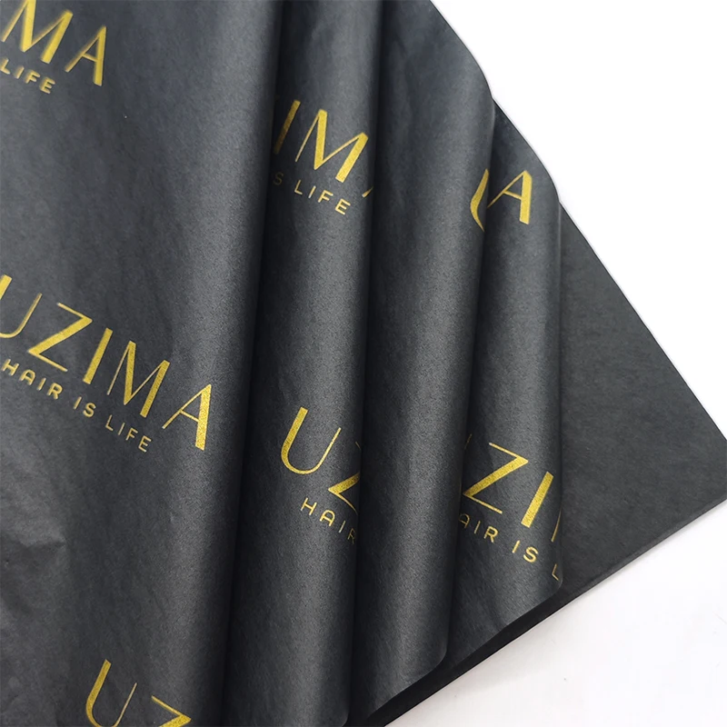 17g Wholesale Packaging Customized Recycled Black Gold Foil Logo Shoes Clothes Gift Wrap Tissue Wrapping Paper Printed Logo