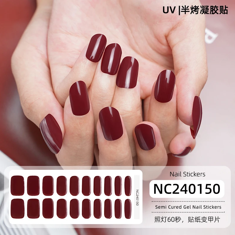 20 Strips Semi Cured Gel Nail Patch Stickers for UV Lamp Cured Super Long Lastign Nail Gel Polish Nail Wraps Salon DIY Manicure