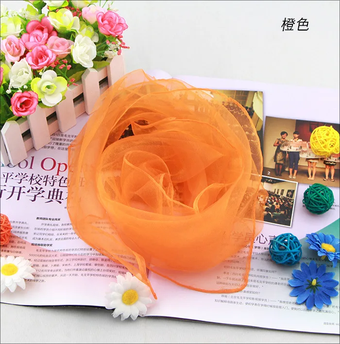 2022 transparent lightweight kindergarten Square Juggling Silk Dance Scarves  Chiffon Solid Square Small Hair Silk Scarf