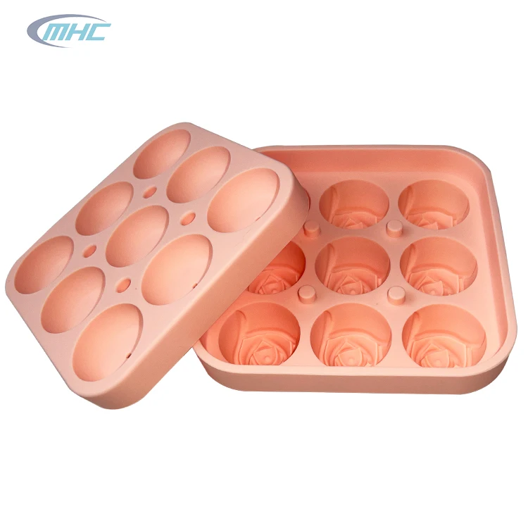 2023 New Arrivals Food Grade 9 Cavities 3d Rose Shape Ice Tray Silicone Cube Mold