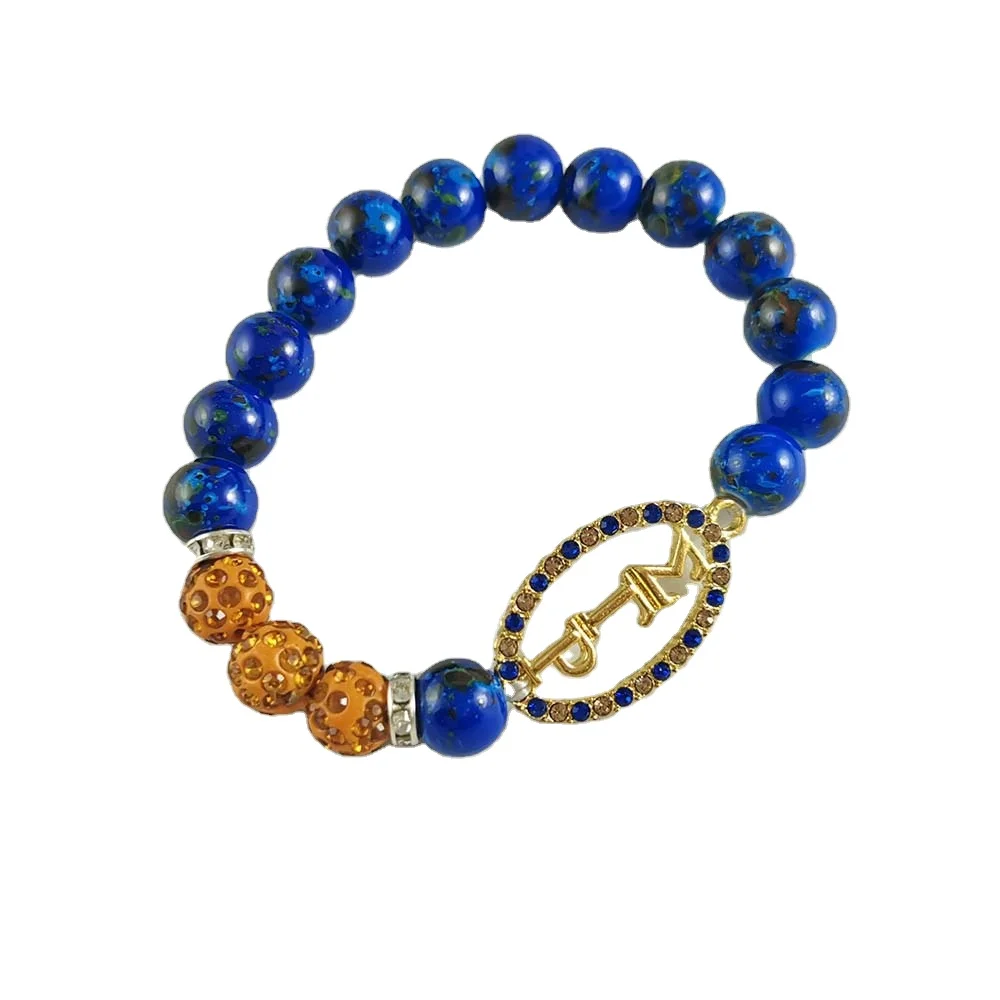 Greek Sorority Organization 1922 Custom Blue String Beaded Bracelets Hand Made Adjustable Imitation Pearl Bracelet