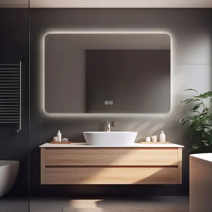 Customize led mirror with backlight defogger wall mounted illuminated led mirror for hotel bathroom