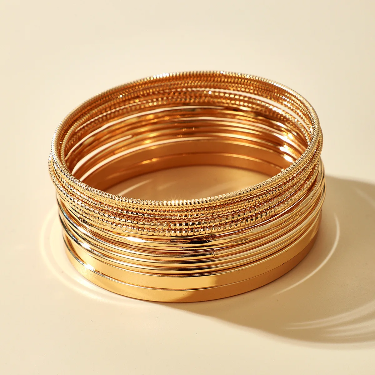 wholesale New design 18K gold plated polished bangle bracelets 14 pcs set customized logo fashion personalized women accessories